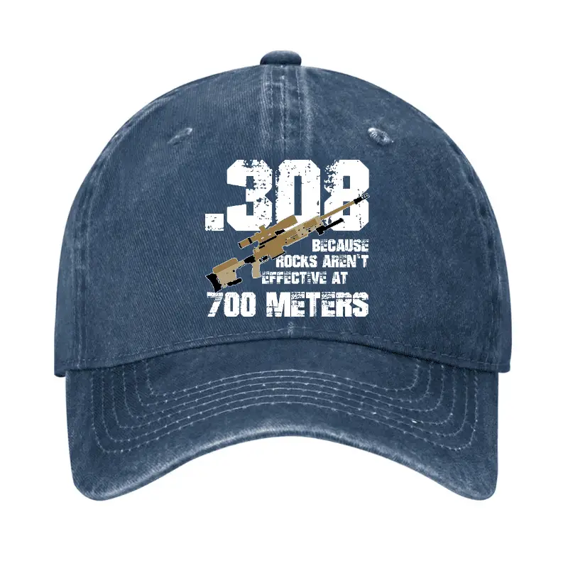 .308 Because Rocks Aren't Effective At 700 Meters Cap Sarcastic T-Shirt for Men – Funny Graphic