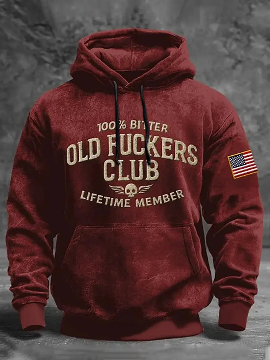 100 Percent Bitter Old Fuckers Club Lifetime Member Hoodie Vintage Washed Red Skull Gift For Men