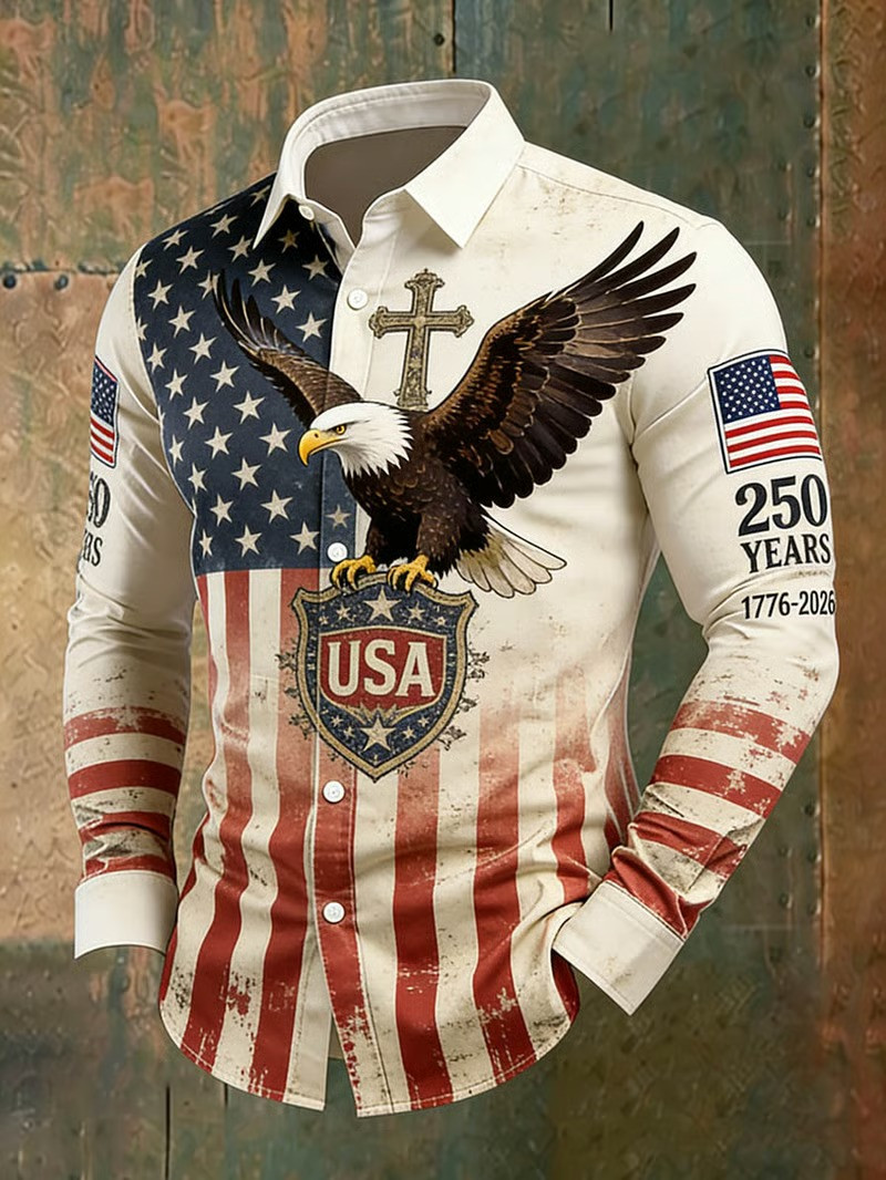 1776 2026 250th Anniversary USA Eagle Long Sleeve Button Shirt Patriotic Best Gift For Americans 1776 2026 250th Anniversary USA Eagle Long Sleeve Button Shirt Patriotic Best Gift For Americans - Image 1