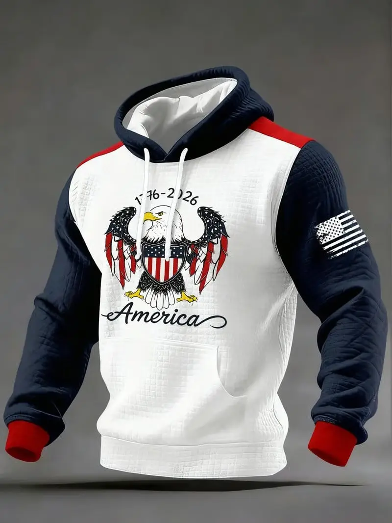 1776 2026 America Eagle Shield Patriotic Hoodie 250th Anniversary USA Independence Gift For Dad
