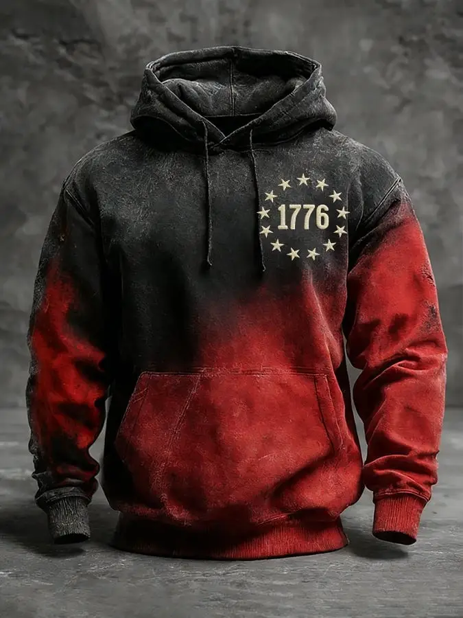 1776 Patriotic American Flag Hoodie Vintage USA Independence Pullover Gift For Him