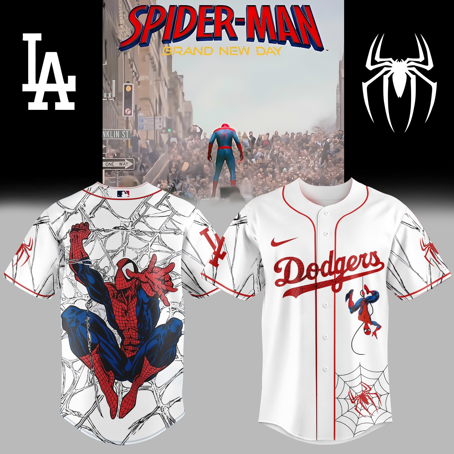 2026 Spider-Man New Day X Dodgers Jersey Marvel Spider-Man Merch Gift For Boy
