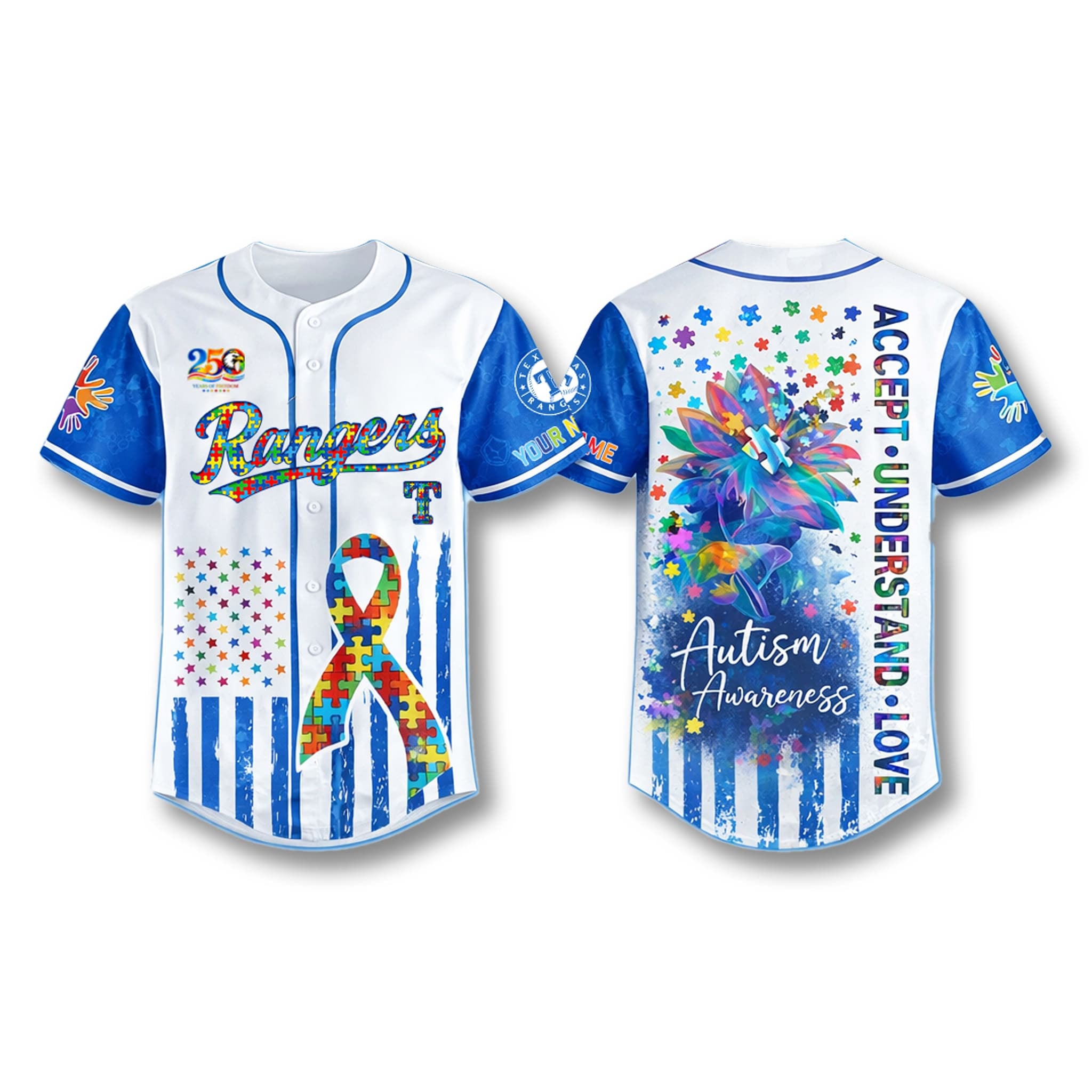 2026 Texas Rangers x Autism Awareness Accept Understand Love Jersey Rangers Merch For Fans