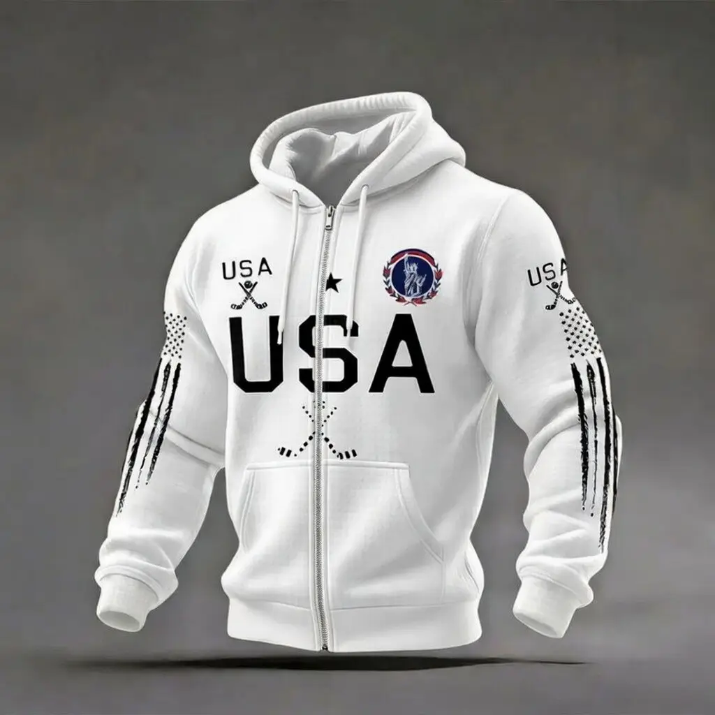 2026 Winter Olympic Ice Hockey Champions Zip Hoodie Team USA Hockey Hooded Sweatshirt