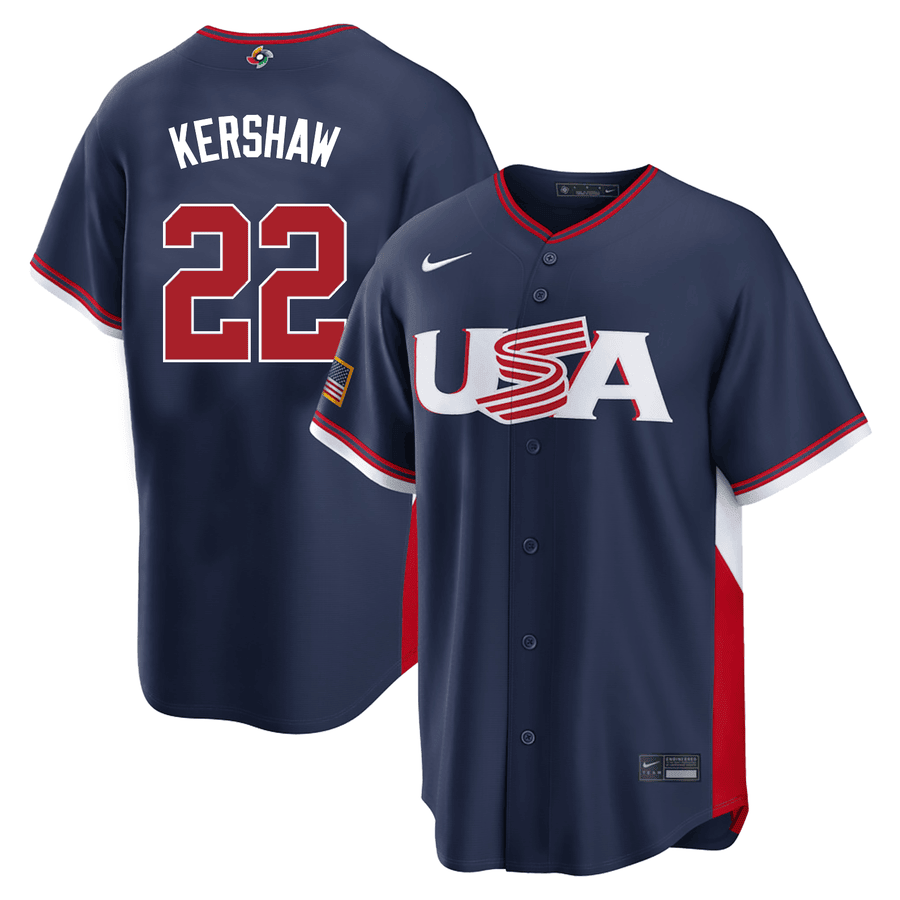 22 Clayton Kershaw USA 2026 World Baseball Classic Baseball Jersey Team USA WBC 2026 Merch Navy