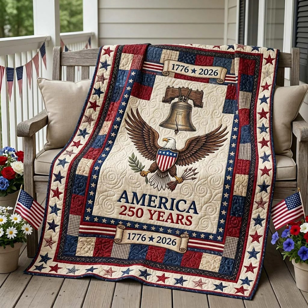 250 Years 1776 2026 Quilted Blanket Patriot Spirit Home Decor Patriotic Gifts For Dad