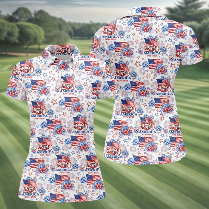 250 Years America 1776-2026 Polo Golf Shirt Hibiscus Flowers Print Mother's Day Gift 250 Years America 1776-2026 Polo Golf Shirt Hibiscus Flowers Print Mother's Day Gift - Image 1