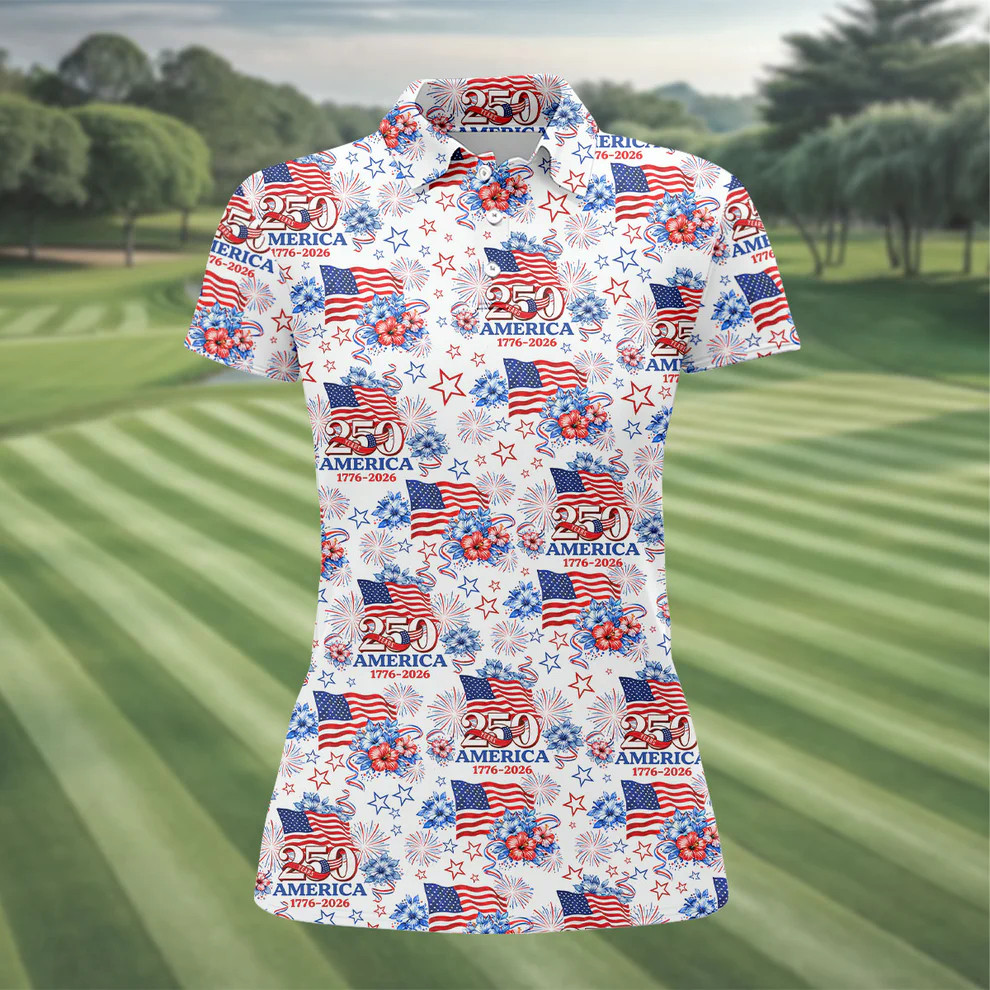 250 Years America 1776-2026 Polo Shirt Hibiscus Tropical Flowers Print 4th Of July Merch