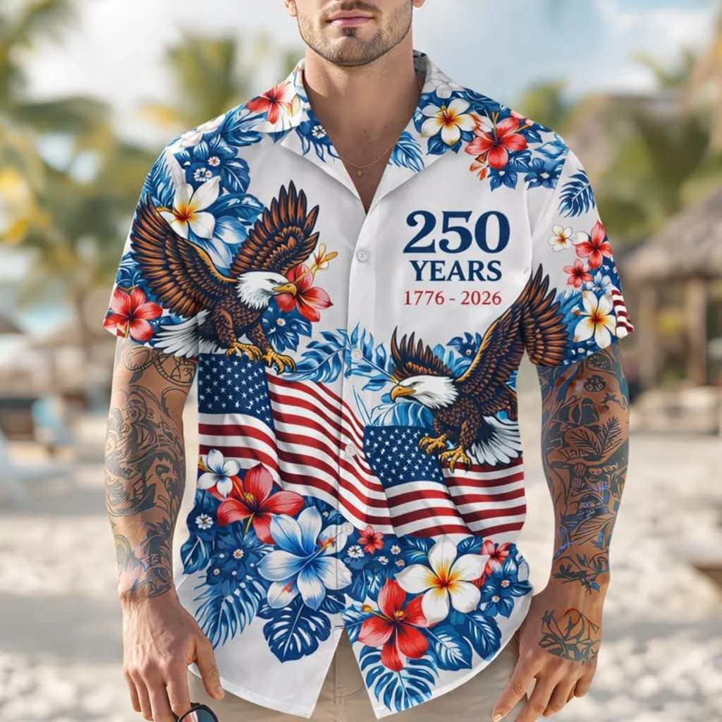 250 Years America Hawaiian Shirt Patriotic 1776 2026 Independence Day Merch Gift For Men