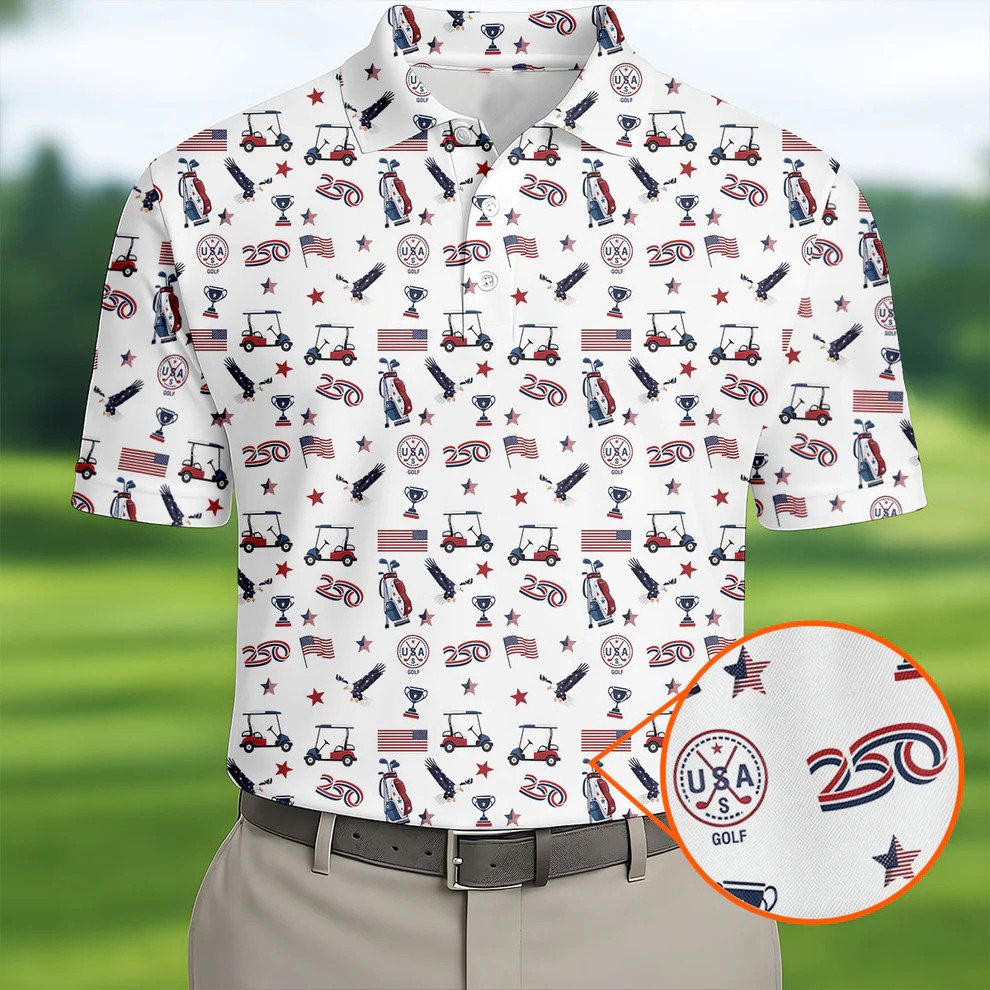250 Years American Symbol Patriotic Golf Polo Shirt Father's Day Gift Golfing Apparel