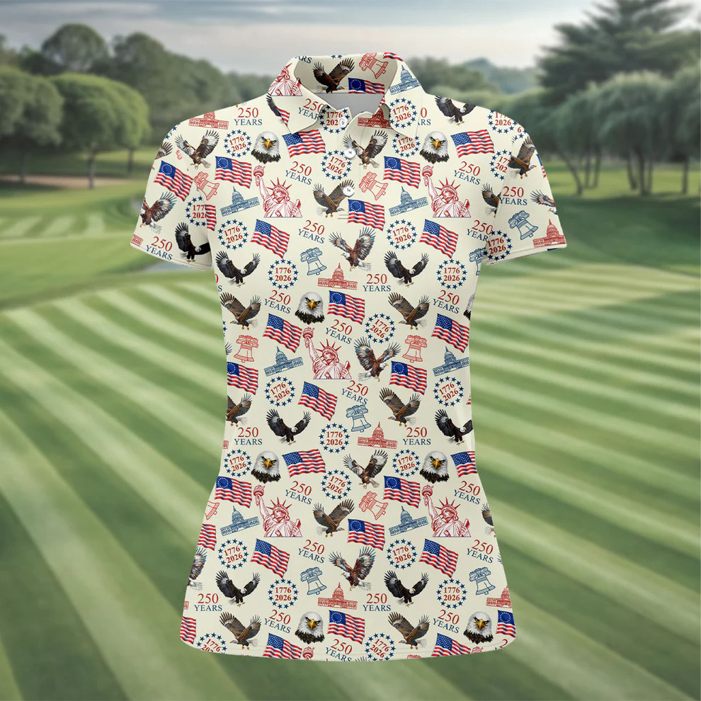 250 Years American Symbol Patriotic Golf Polo Shirt Independence Day Apparel for Golfers