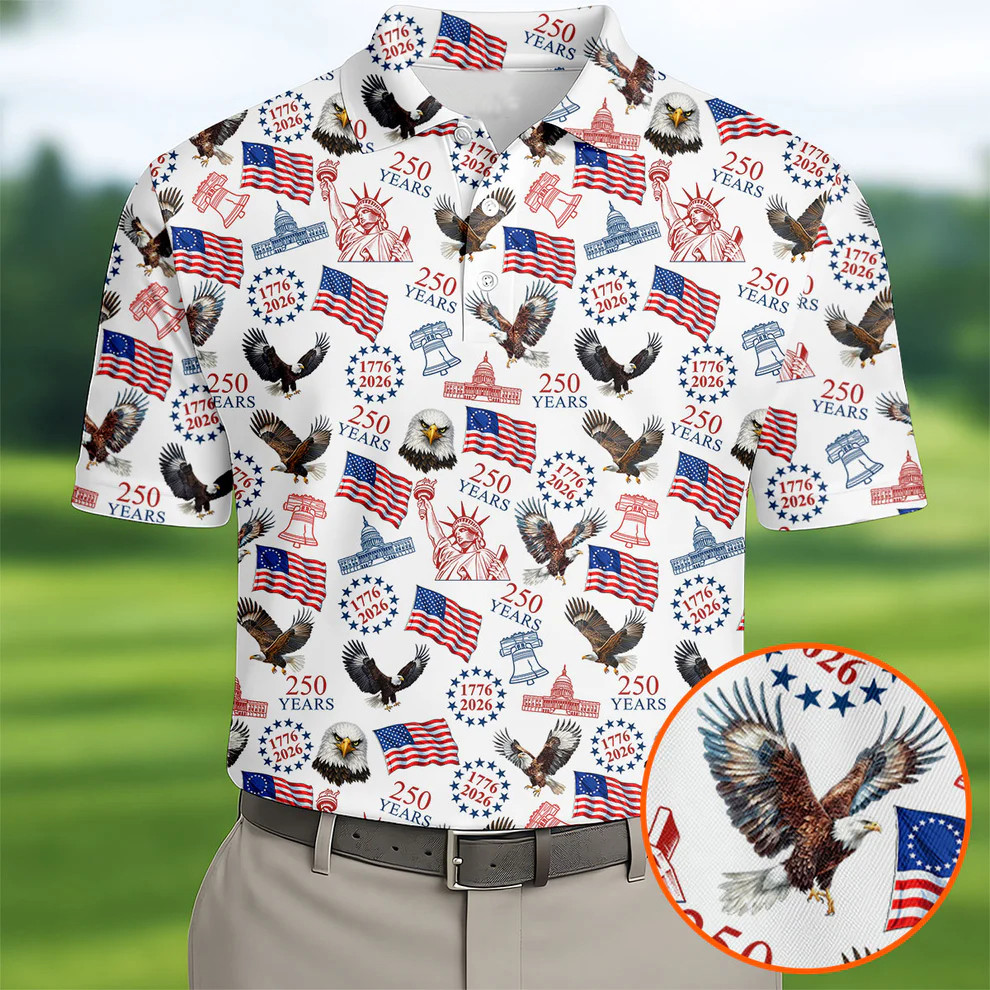 250 Years American Symbol Patriotic Polo Shirt 4th of July Merch Gift for Boyfriend