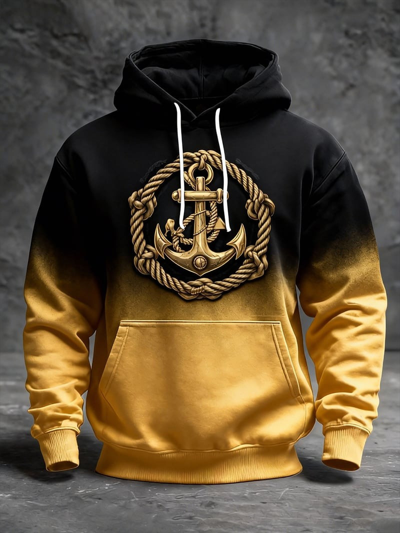 250 Years Anniversary Anchor Hoodie Black And Gold Ombré Nautical Rope Pullover Gift For Him