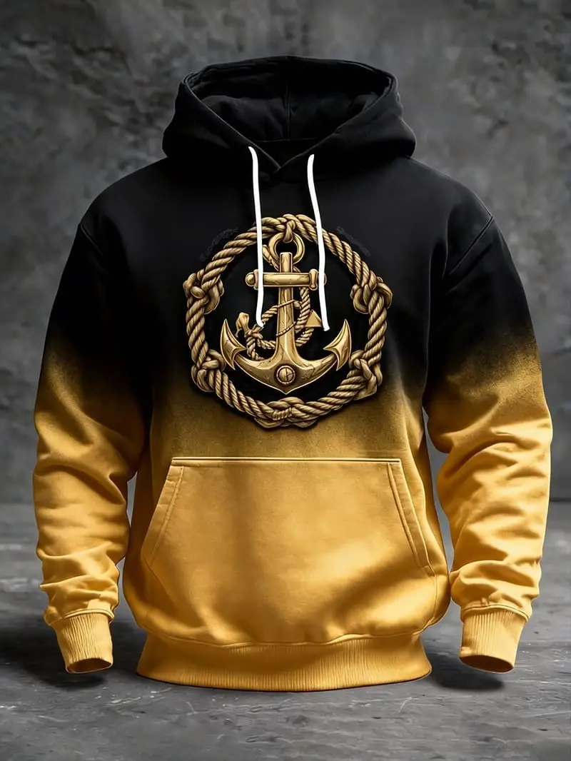 250 Years Anniversary Anchor Hoodie Black And Gold Ombré Nautical Rope Pullover Gift For Him
