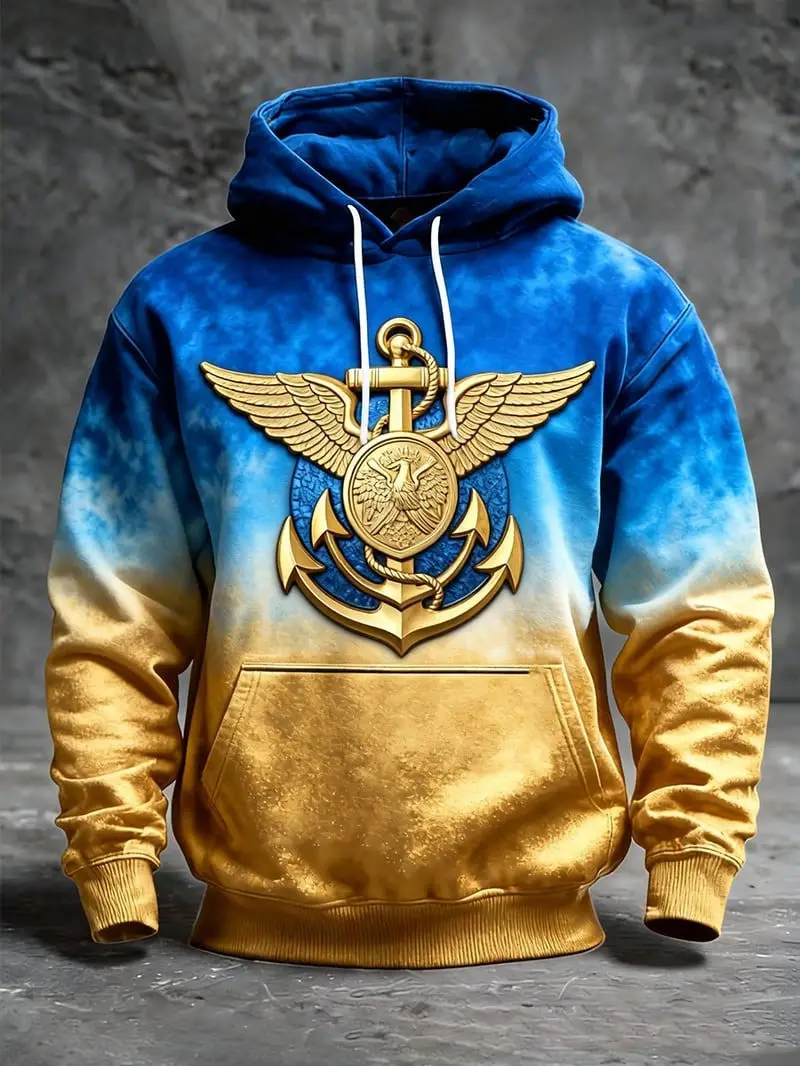 250 Years Anniversary Anchor Hoodie Patriotic Blue Gold Ombré Nautical Rope Pullover Gift Idea