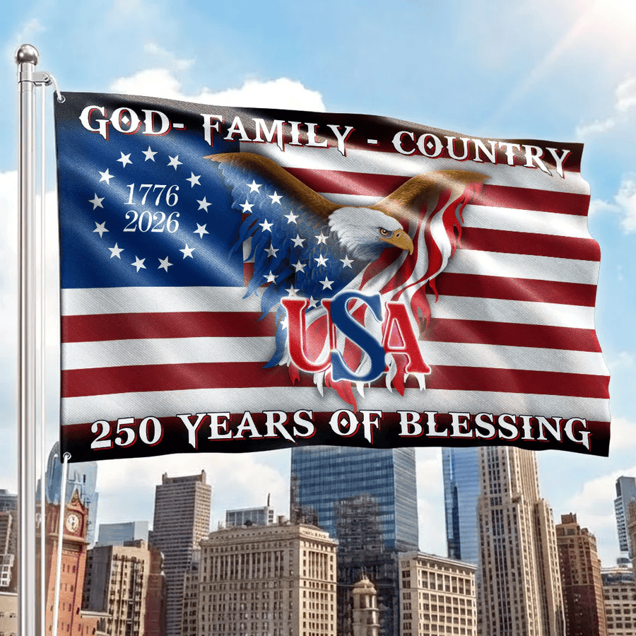 250 Years Anniversary Flag 1776 2026 God Family Country Flag for Outdoor