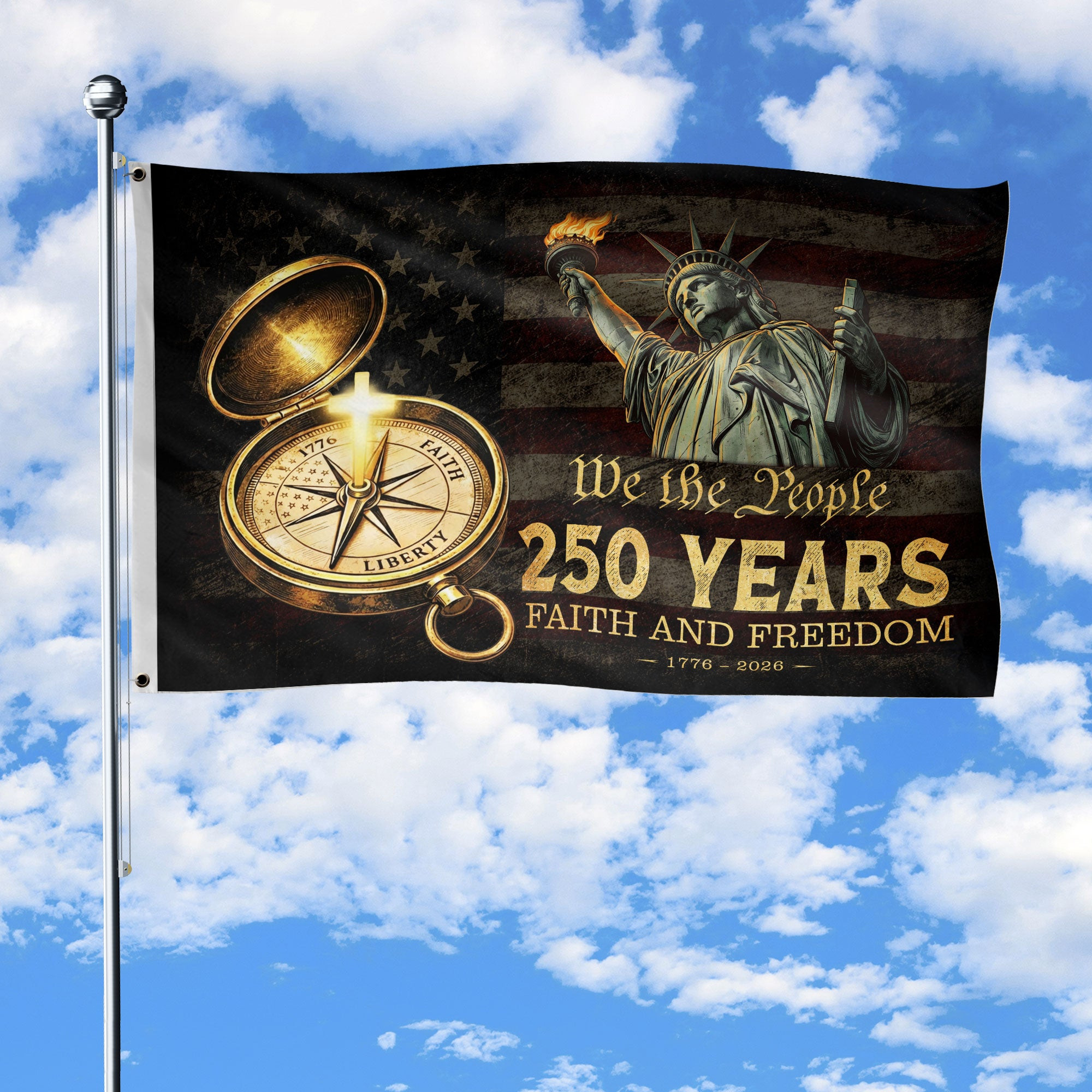 250 Years Cross Flag 1776 2026 We The People Faith Freedom Christian Patriotic