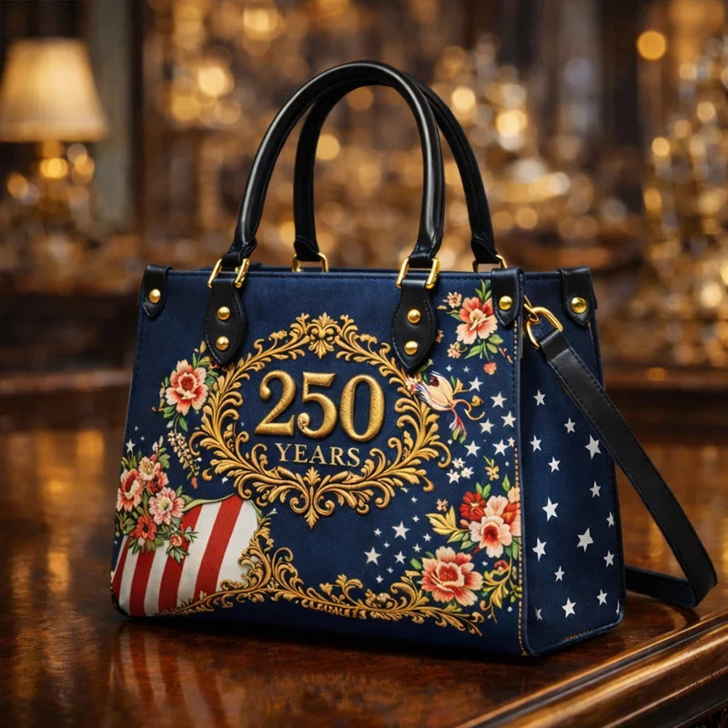 250 Years Of America Leather Bag USA Flag Floral 1776 2026 Handbag Gift For Mom 250 Years Of America Leather Bag USA Flag Floral 1776 2026 Handbag Gift For Mom - Image 1