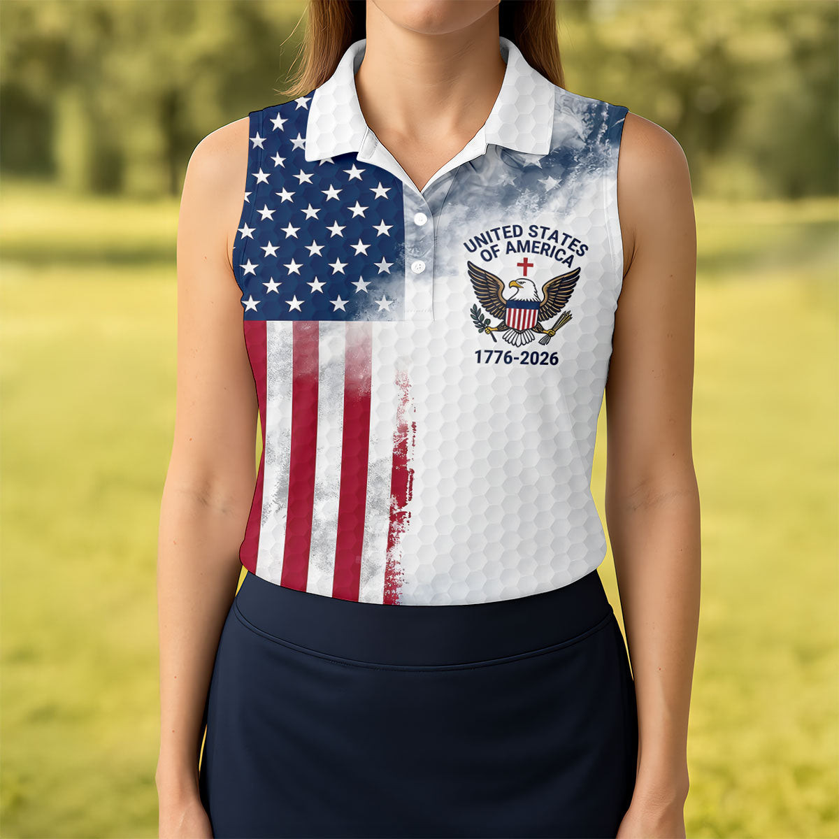 250 Years Of America Sleeveless Polo Shirt US Bald Eagle Patriotic Merch Gifts For Sister
