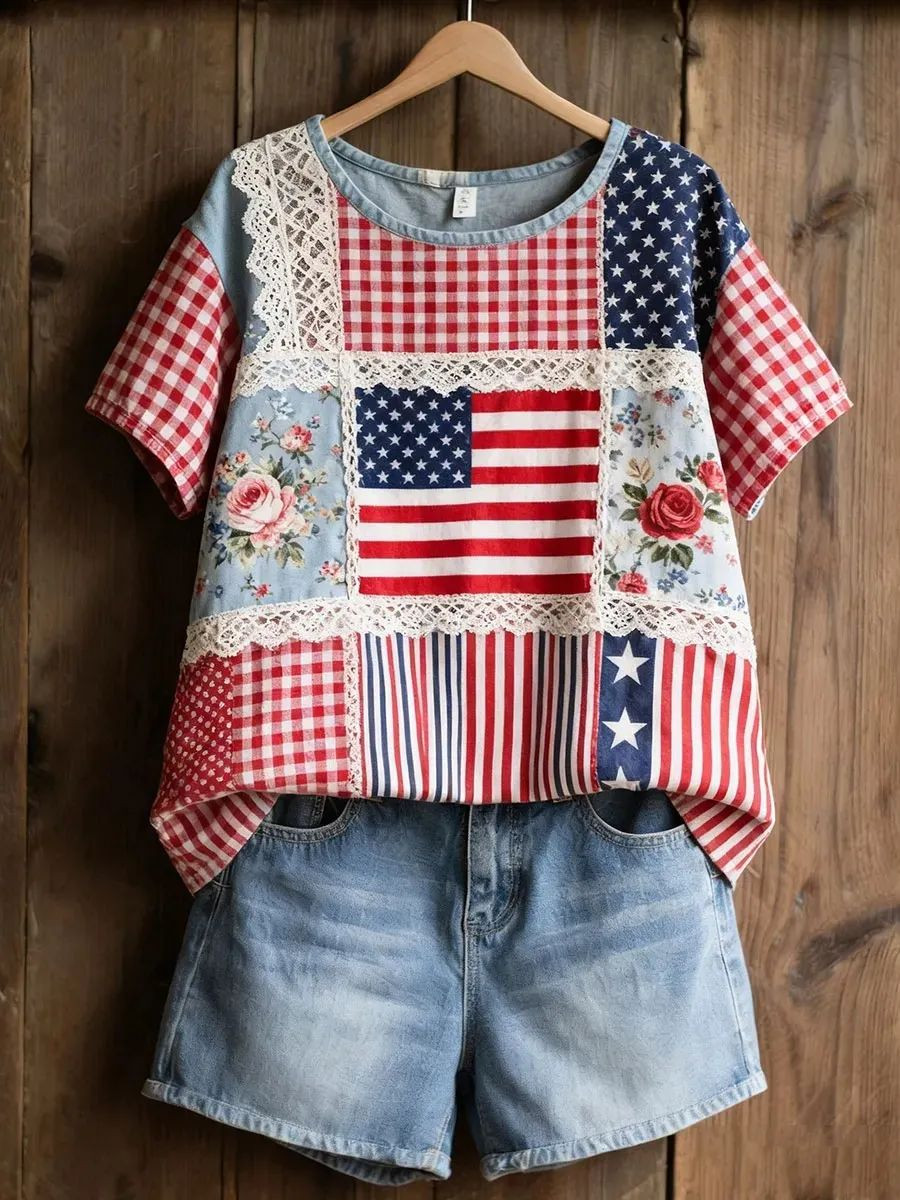250 Years Of America T-Shirt American Floral Patchwork Apparel Gifts For Independence Day 250 Years Of America T-Shirt American Floral Patchwork Apparel Gifts For Independence Day - Image 1