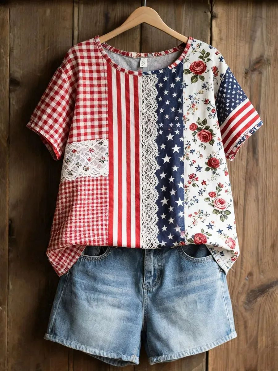 250 Years Of America T-Shirt American Floral Patchwork Apparel Patriotic Presents 250 Years Of America T-Shirt American Floral Patchwork Apparel Patriotic Presents - Image 1