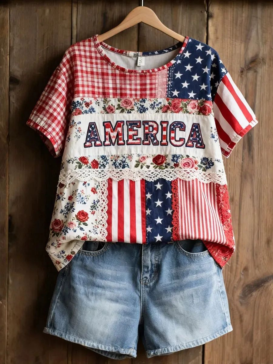 250 Years Of America T-Shirt American Floral Patchwork Apparel Unique Gifts For Sister