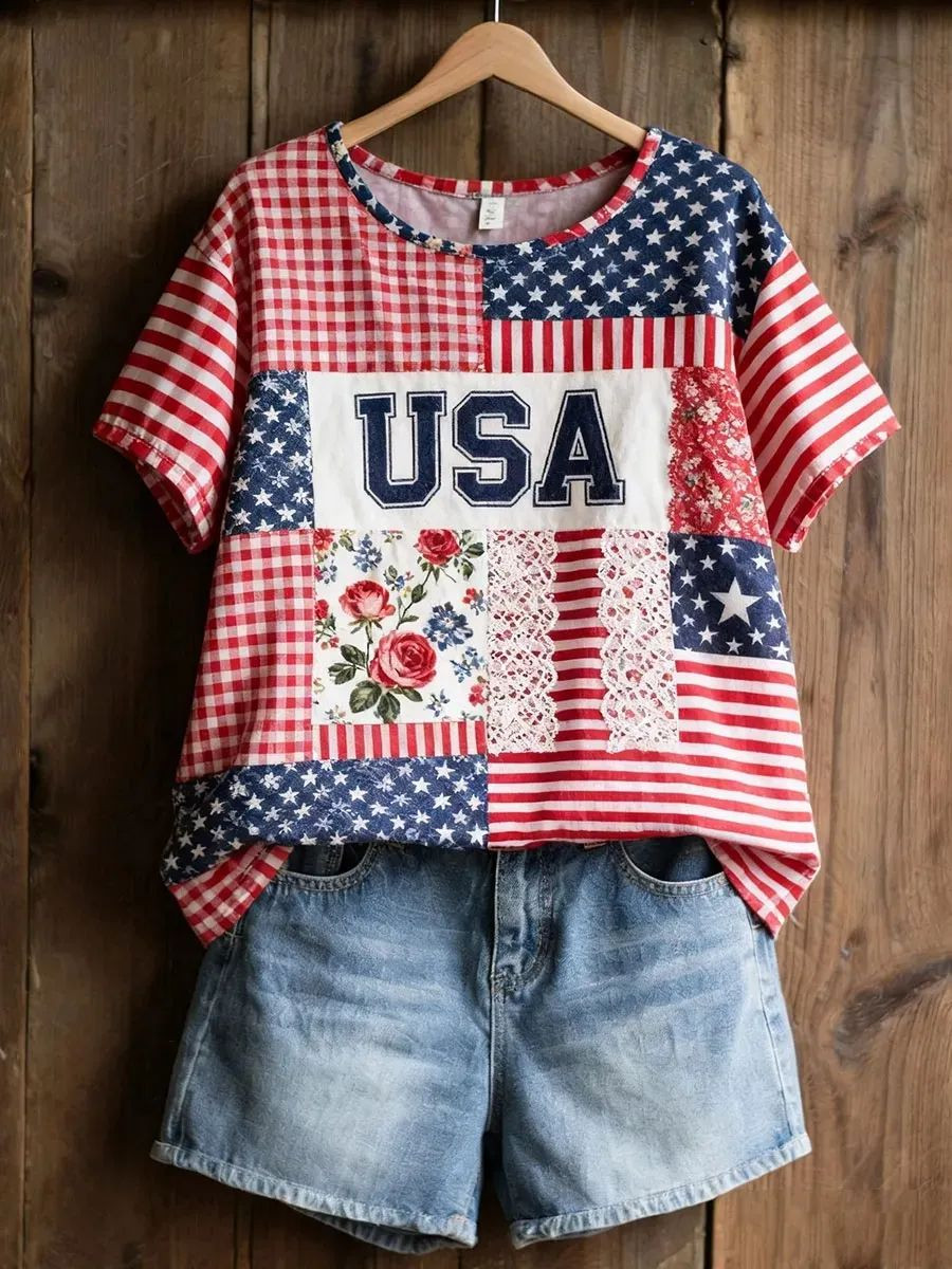 250 Years Of America T-Shirt American Floral Patchwork Clothes Patriotic Gifts For Mom