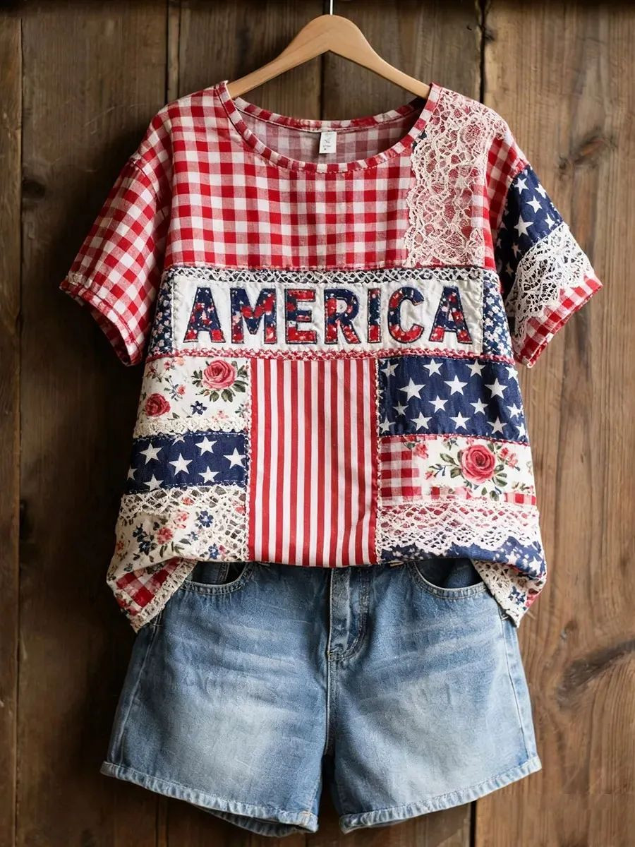 250 Years Of America T-Shirt American Floral Patchwork Clothes Patriotic Gifts For Sister