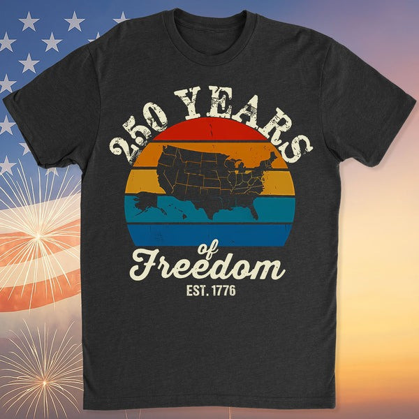 250 Years Of Freedom 1776 T-Shirt Retro USA Map Anniversary Shirt America's Birthday Gifts