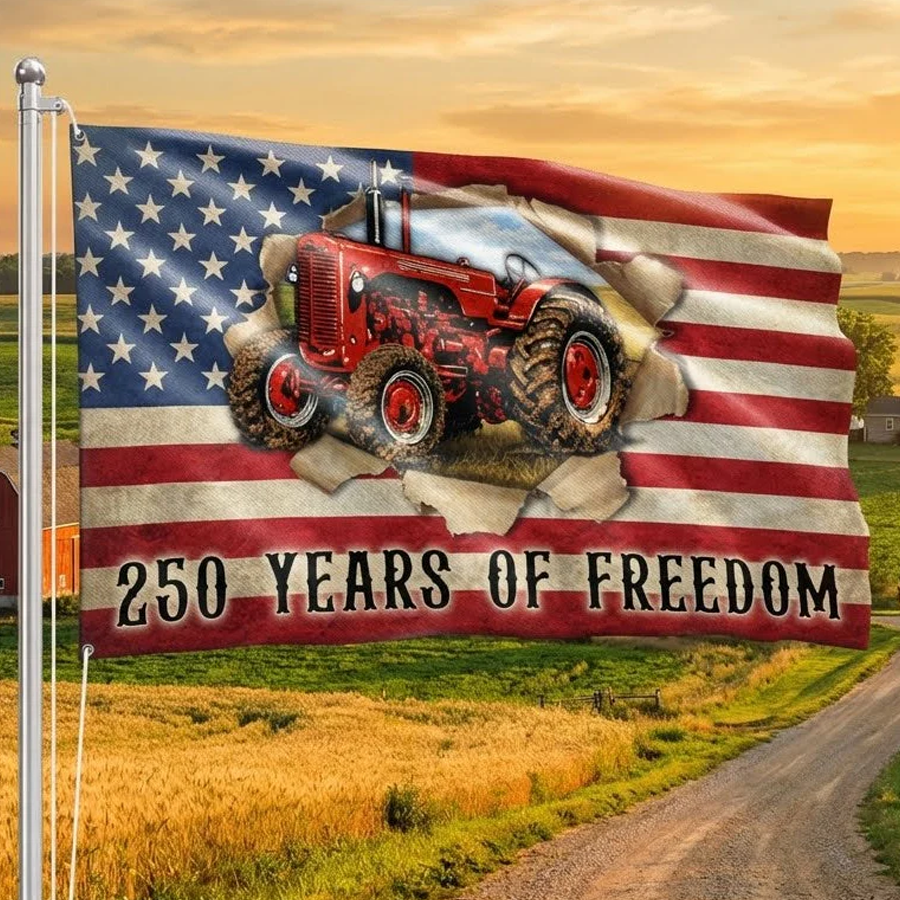 250 Years of Freedom Flag Tractor Farmer Indoor Outdoor Flag Gift for Dad