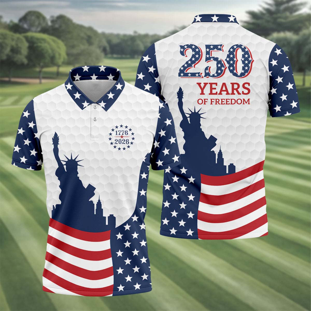 250 Years Of Freedom Golf Polo Shirt Patriotic Golf Shirt Golf Presents For Dad 250 Years Of Freedom Golf Polo Shirt Patriotic Golf Shirt Golf Presents For Dad - Image 1