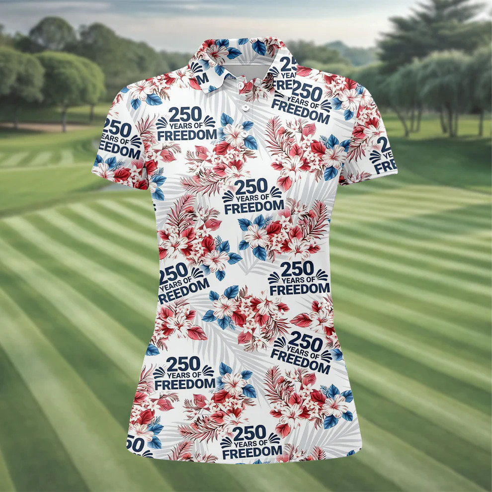 250 Years Of Freedom Golf Polo Shirt Women's Tropical Vibe Retro Golf Shirt for Mom