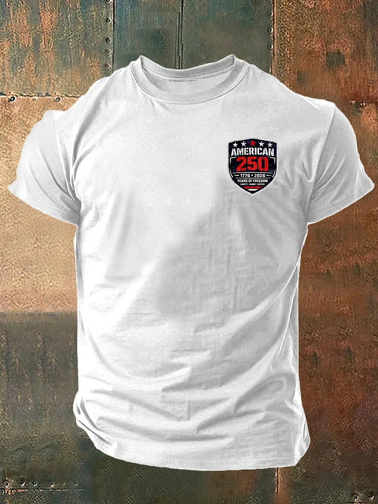 250 Years Of Freedom Shield T Shirt Mens Graphic Tees USA 1776 2026 Anniversary Patriotic Gift