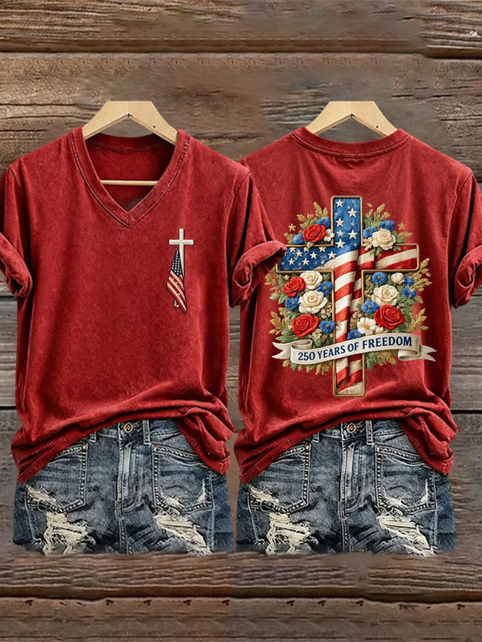 250 Years Of Freedom V-Neck Shirt In God We Trust Clothing Gift For Daughter 250 Years Of Freedom V-Neck Shirt In God We Trust Clothing Gift For Daughter - Image 1