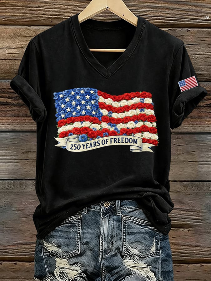 250 Years Of Freedom V-Neck Shirt July 4 1776 July 4 2026 Clothing Gift For Mom