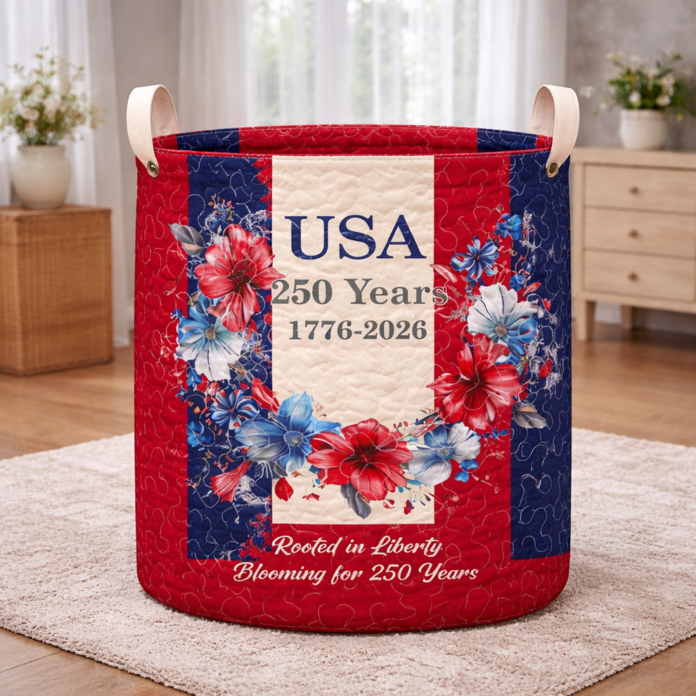 250 Years Of Independence Quilted Laundry Basket USA Patriotic Floral Home Decor 4th Of July Gift 250 Years Of Independence Quilted Laundry Basket USA Patriotic Floral Home Decor 4th Of July Gift - Image 1