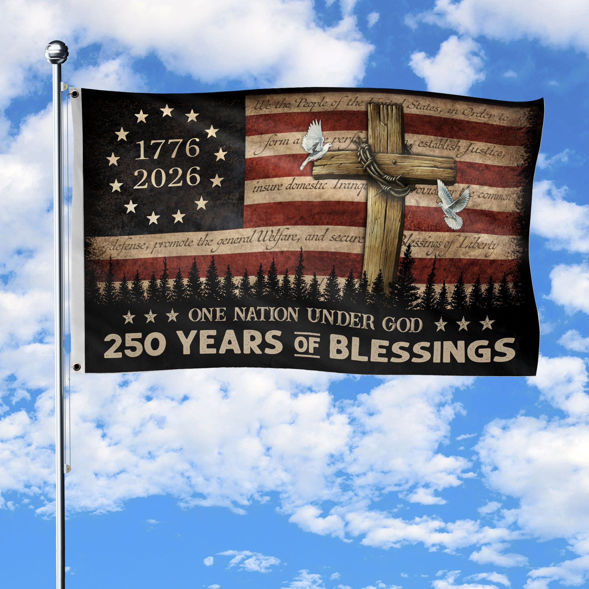 250 Years Semiquincentennial Christian Garden Flag 1776 2026 USA Patriotic Decor