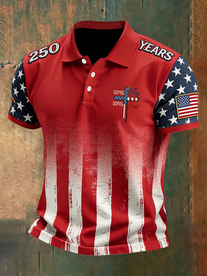 250 Years Stand For The Flag Kneel For The Cross Polo Shirt Patriotic Christian Gift For Supporters