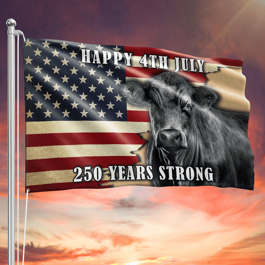 250 Years Strong Flag Patriotic Cow Farm House Flag Gift for Farmers 250 Years Strong Flag Patriotic Cow Farm House Flag Gift for Farmers - Image 1