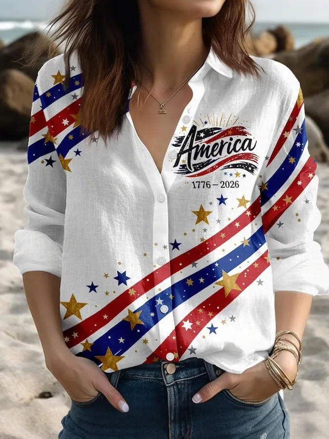 250th Anniversary 1776 2026 Button Up Long Sleeve Shirt America's Birthday Apparel