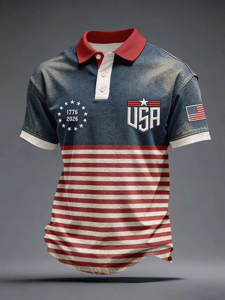 250th Anniversary 1776 2026 Polo Shirt Men's Patriotic Apparel USA Wears