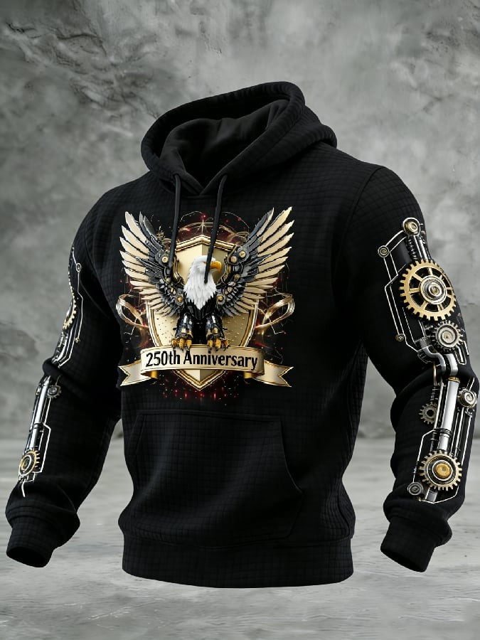 250th Anniversary Eagle Gear Waffle Hoodie 1776 2026 Patriotic Mechanical Pullover Gift Ideas