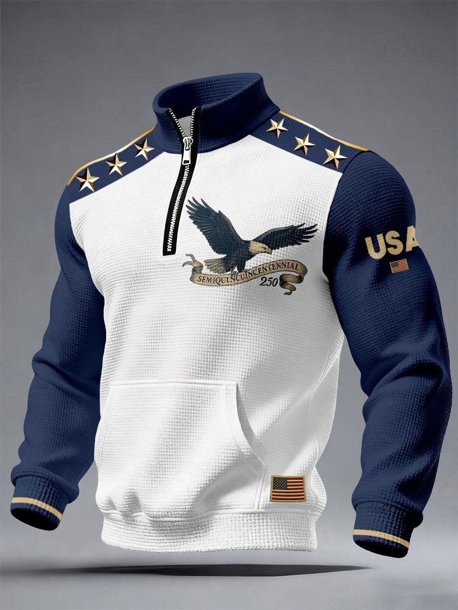 250th Anniversary Full Zip Hoodie USA 1776 2026 Hoodie Bald Eagle Design Gift for Men