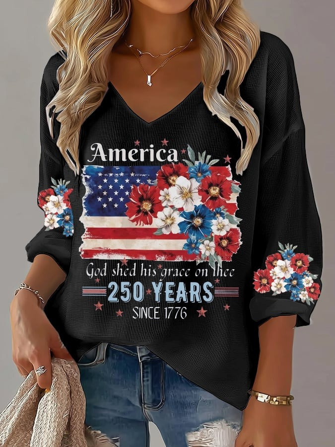 250th Anniversary Long Sleeve Shirt 1776 2026 USA Flag Print with Floral Gift for Mom