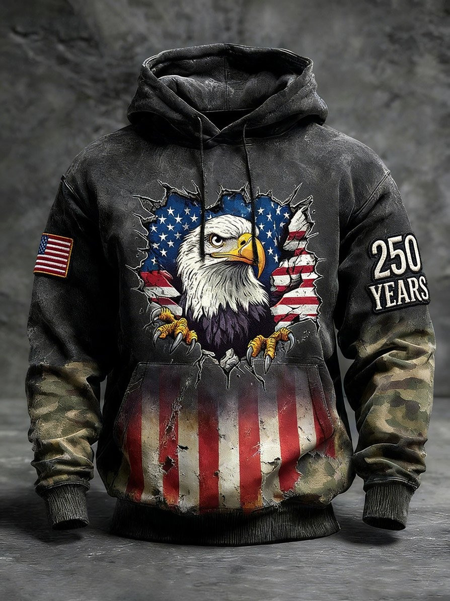 250th Anniversary Merch Hoodie Mens Bald Eagle Graphic Fourth of July Outfit