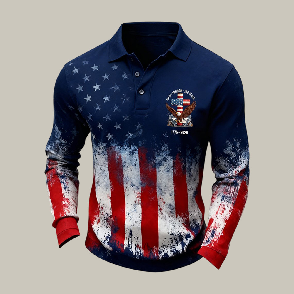 250th Anniversary Of The Founding United States Polo Long Sleeve Shirt July 4 Apparel