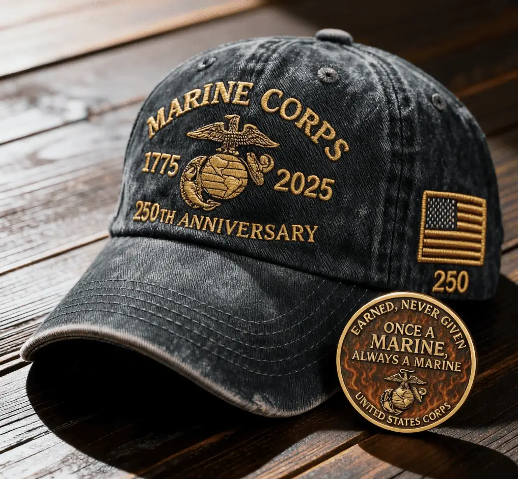 250Th Anniversary Of The US Marine Corps Hat Embroidered Honoring USMC Hat Gift For Veterans - WearandDecor