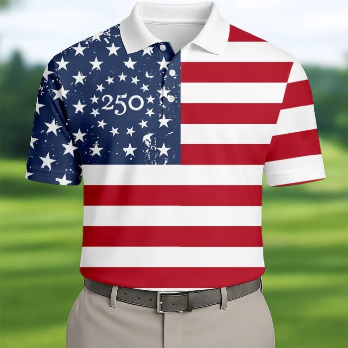 250th Anniversary Patriotic Polo Golf Shirt USA Flag Print Father's Day Gift