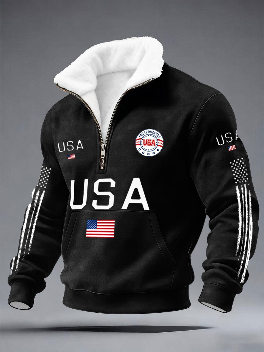 250th Anniversary Stand Collar Quarter Zip Sweatshirt USA Apparel Ideas For Veterans 250th Anniversary Stand Collar Quarter Zip Sweatshirt USA Apparel Ideas For Veterans - Image 1