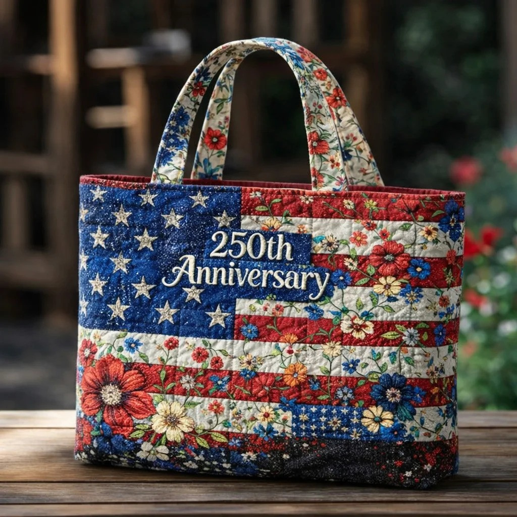 250th Anniversary Stars Stripes Patchwork Quilt Tote Bag Patriotic Market Bag Gift For Mom 250th Anniversary Stars Stripes Patchwork Quilt Tote Bag Patriotic Market Bag Gift For Mom - Image 1